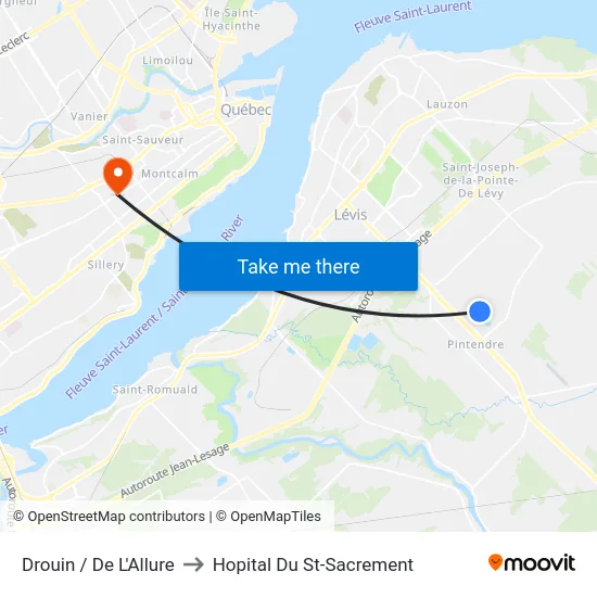 Drouin / De L'Allure to Hopital Du St-Sacrement map