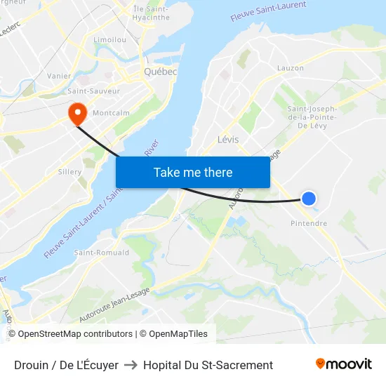 Drouin / De L'Écuyer to Hopital Du St-Sacrement map