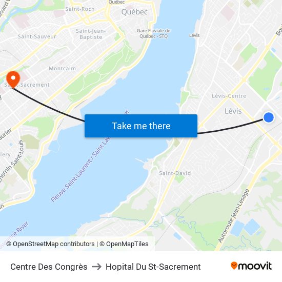 Centre Des Congrès to Hopital Du St-Sacrement map