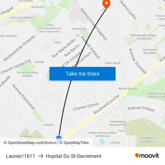 Laurier/1611 to Hopital Du St-Sacrement map