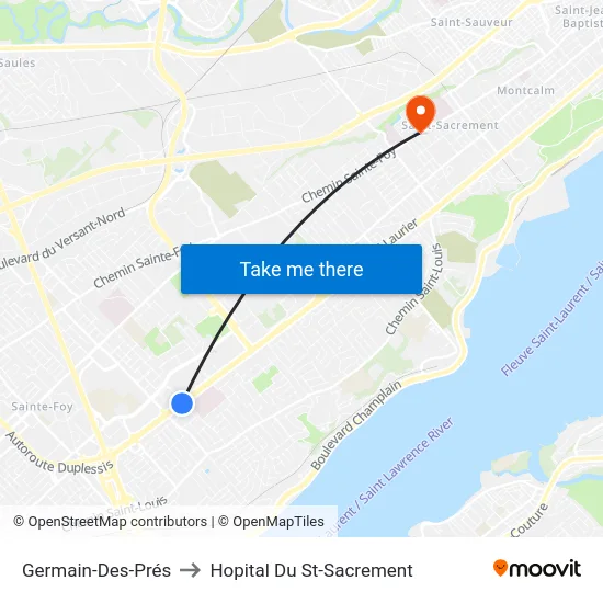 Germain-Des-Prés to Hopital Du St-Sacrement map