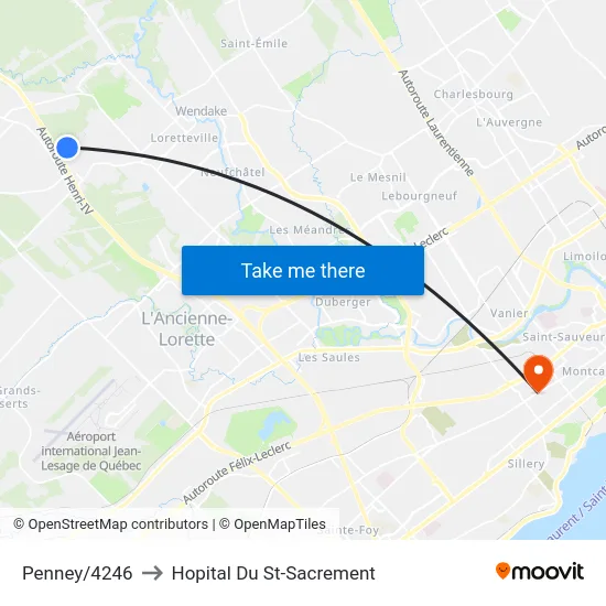 Penney/4246 to Hopital Du St-Sacrement map