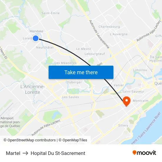 Martel to Hopital Du St-Sacrement map