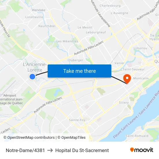 Notre-Dame/4381 to Hopital Du St-Sacrement map