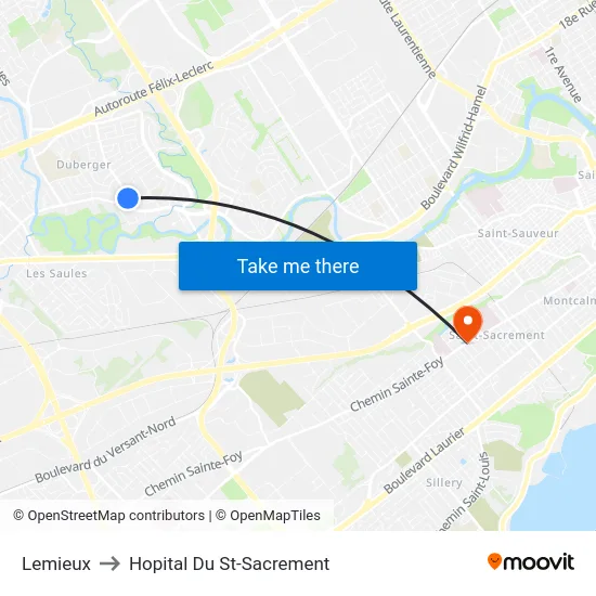 Lemieux to Hopital Du St-Sacrement map