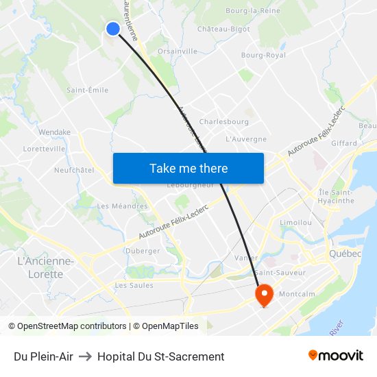 Du Plein-Air to Hopital Du St-Sacrement map