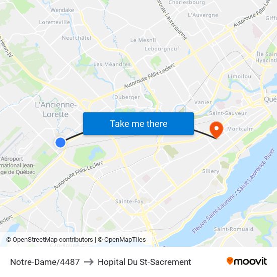 Notre-Dame/4487 to Hopital Du St-Sacrement map