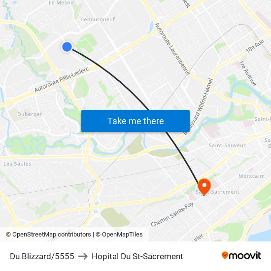 Du Blizzard/5555 to Hopital Du St-Sacrement map