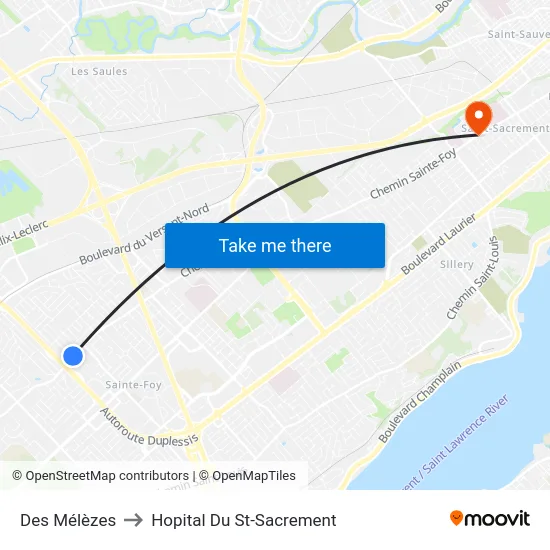 Des Mélèzes to Hopital Du St-Sacrement map
