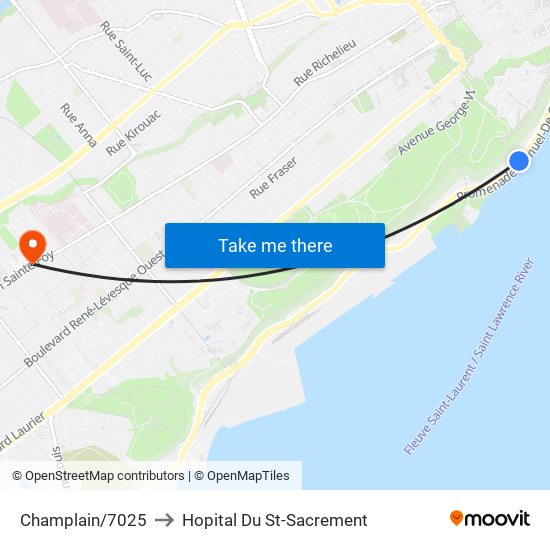 Champlain/7025 to Hopital Du St-Sacrement map