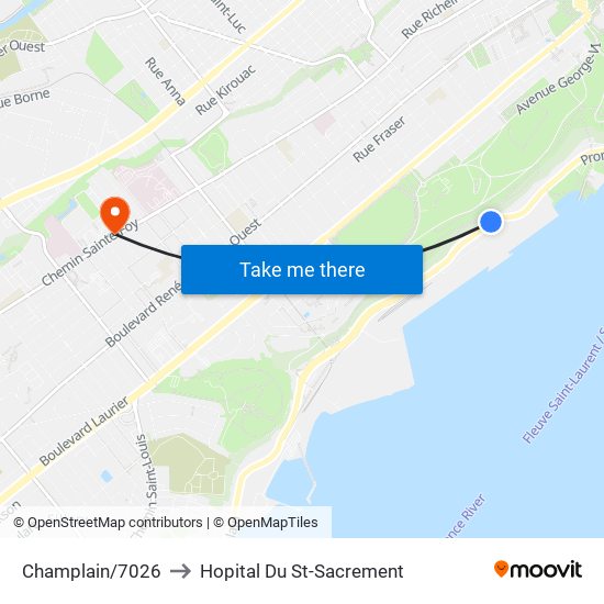 Champlain/7026 to Hopital Du St-Sacrement map