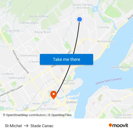 St-Michel to Stade Canac map