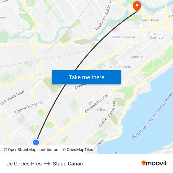 De G.-Des-Prés to Stade Canac map