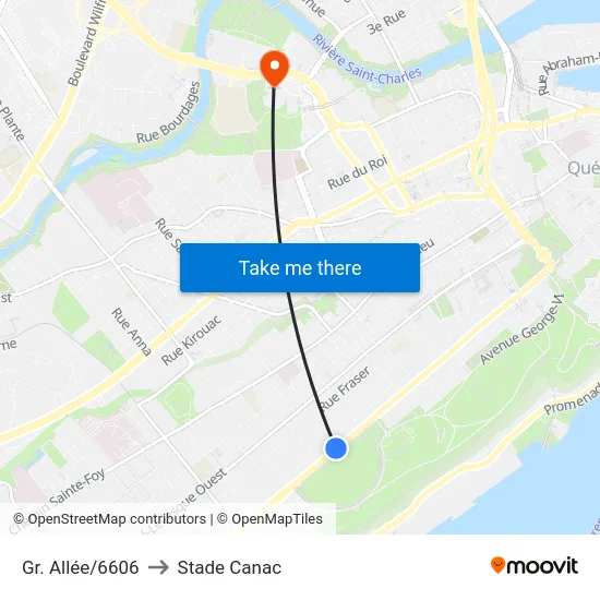 Gr. Allée/6606 to Stade Canac map
