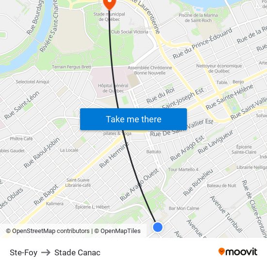 Ste-Foy to Stade Canac map