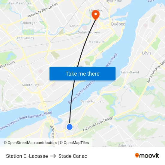 Station E.-Lacasse to Stade Canac map