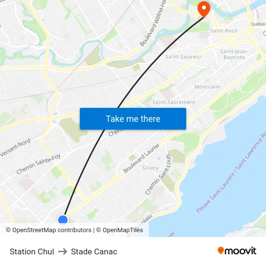 Station Chul to Stade Canac map