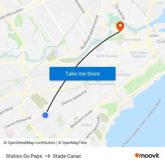 Station Du Peps to Stade Canac map