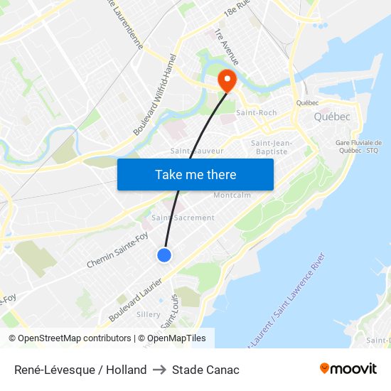 René-Lévesque / Holland to Stade Canac map