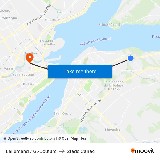 Lallemand / G.-Couture to Stade Canac map