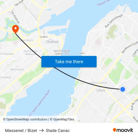 Massenet / Bizet to Stade Canac map