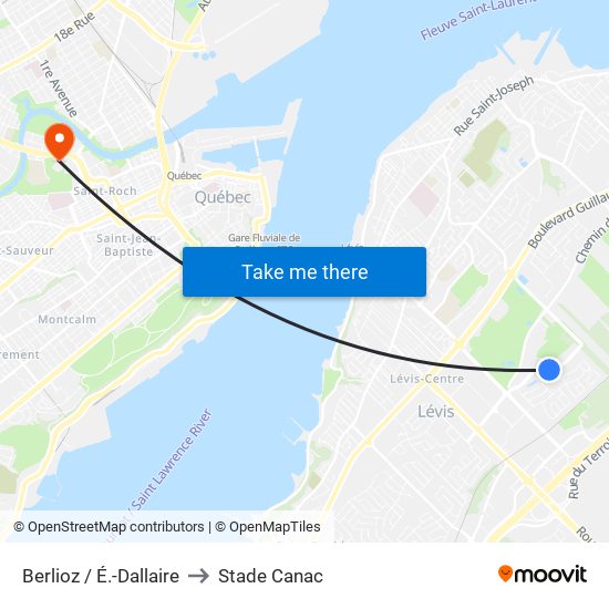Berlioz / É.-Dallaire to Stade Canac map