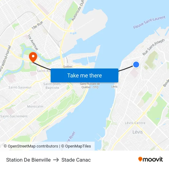 Station De Bienville to Stade Canac map