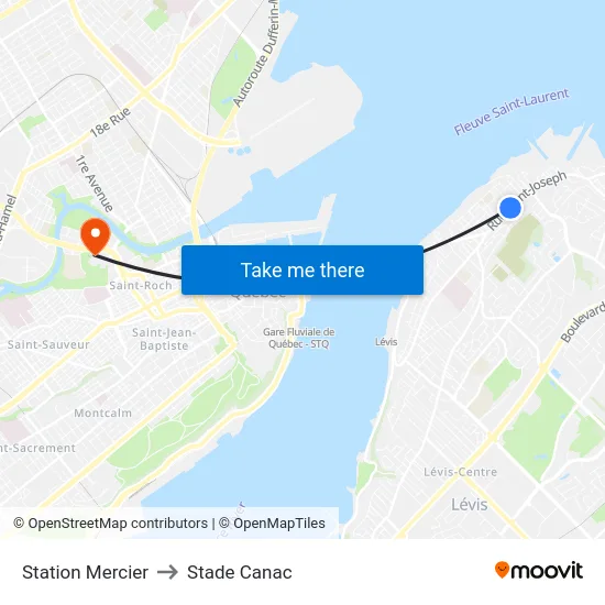 Station Mercier to Stade Canac map