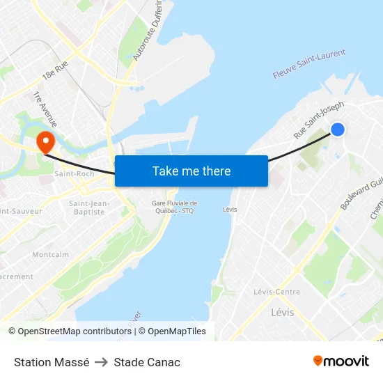 Station Massé to Stade Canac map
