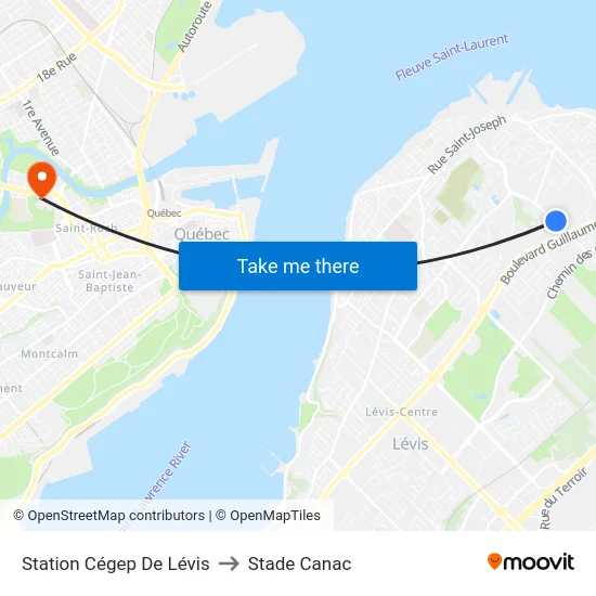 Station Cégep De Lévis to Stade Canac map
