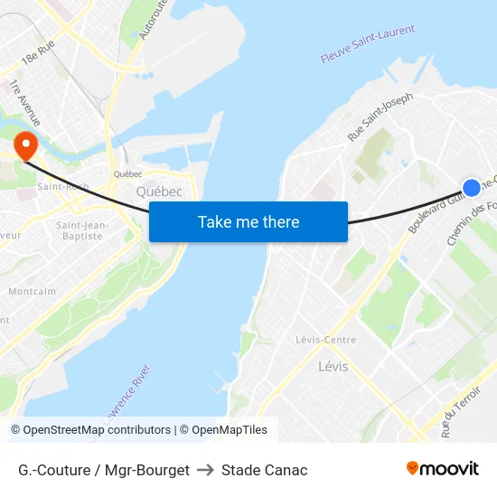 G.-Couture / Mgr-Bourget to Stade Canac map