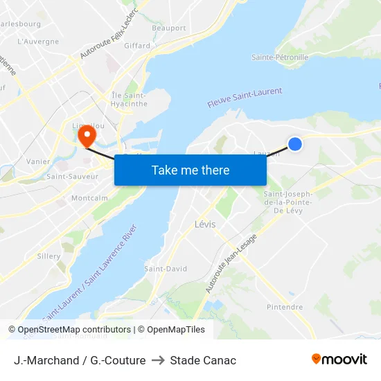 J.-Marchand / G.-Couture to Stade Canac map