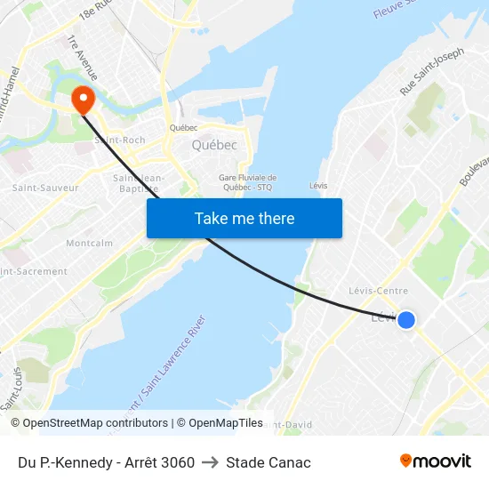 Du P.-Kennedy - Arrêt 3060 to Stade Canac map
