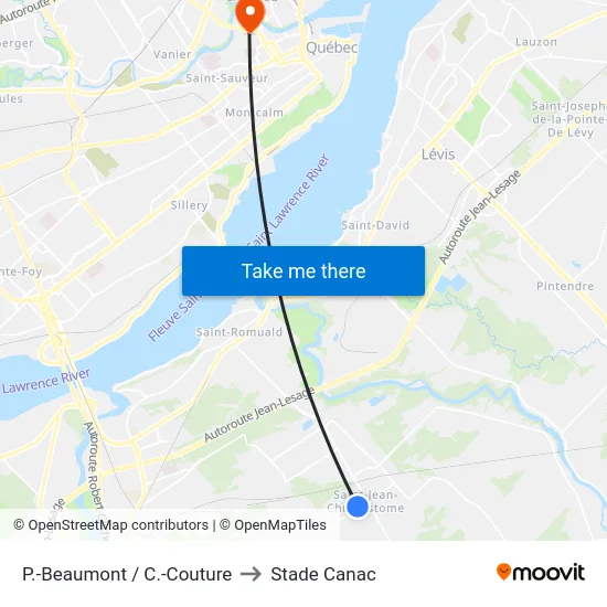 P.-Beaumont / C.-Couture to Stade Canac map