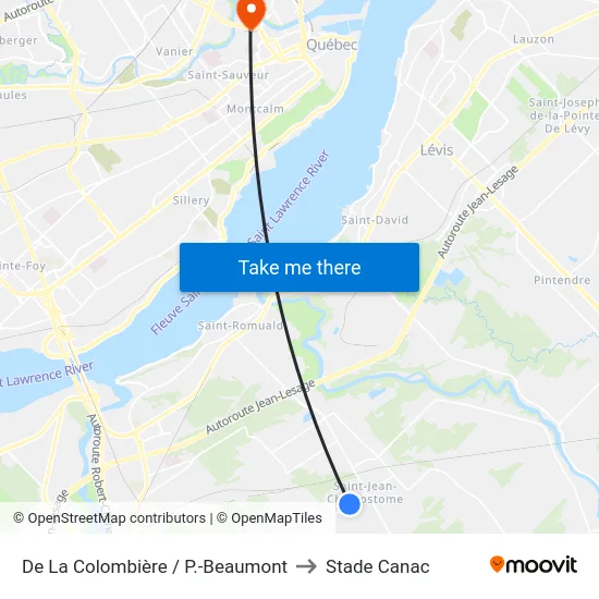 De La Colombière / P.-Beaumont to Stade Canac map