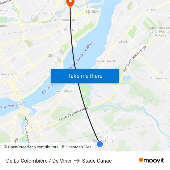 De La Colombière / De Vinci to Stade Canac map