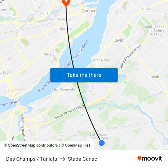 Des Champs / Taniata to Stade Canac map