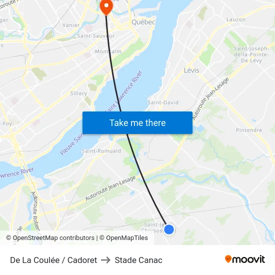 De La Coulée / Cadoret to Stade Canac map