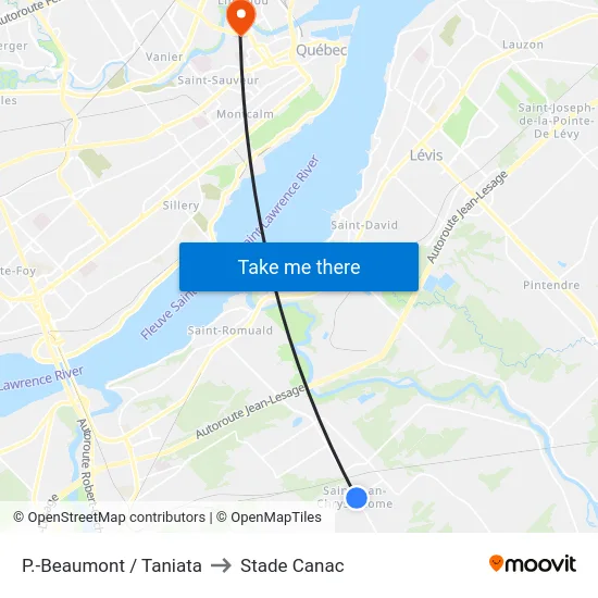 P.-Beaumont / Taniata to Stade Canac map