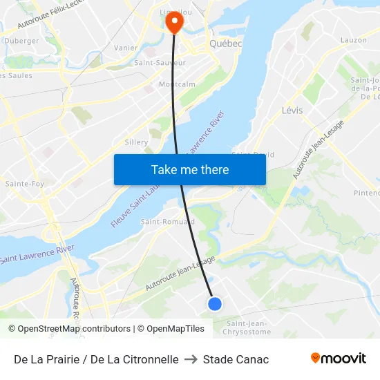 De La Prairie / De La Citronnelle to Stade Canac map