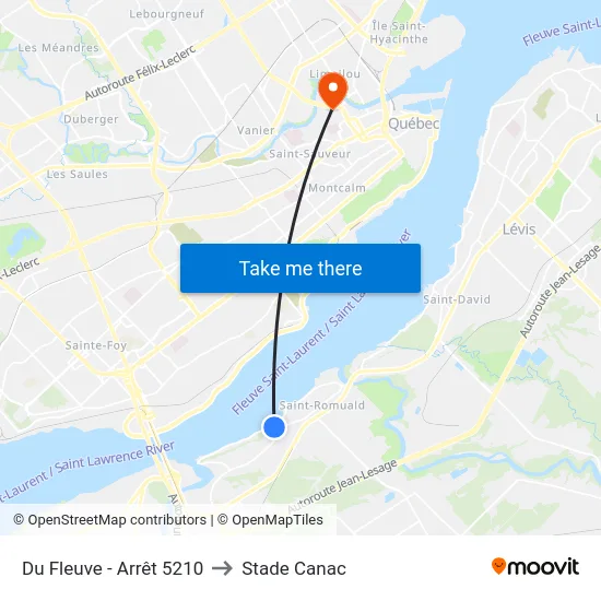 Du Fleuve - Arrêt 5210 to Stade Canac map
