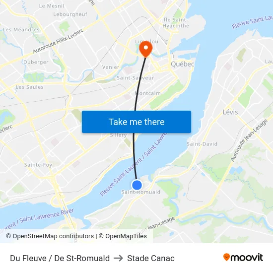 Du Fleuve / De St-Romuald to Stade Canac map