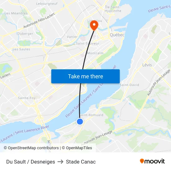 Du Sault / Desneiges to Stade Canac map