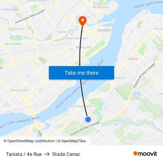Taniata / 4e Rue to Stade Canac map