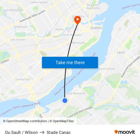 Du Sault / Wilson to Stade Canac map