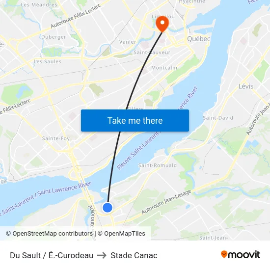 Du Sault / É.-Curodeau to Stade Canac map