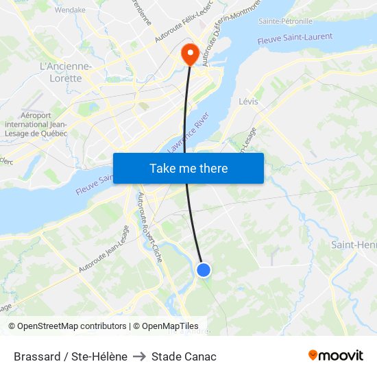 Brassard / Ste-Hélène to Stade Canac map