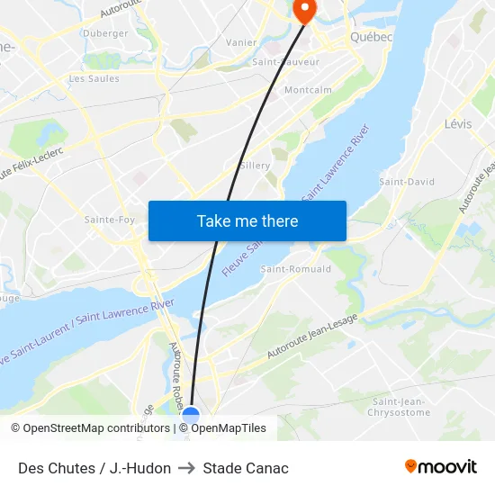 Des Chutes / J.-Hudon to Stade Canac map