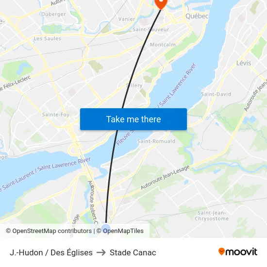 J.-Hudon / Des Églises to Stade Canac map