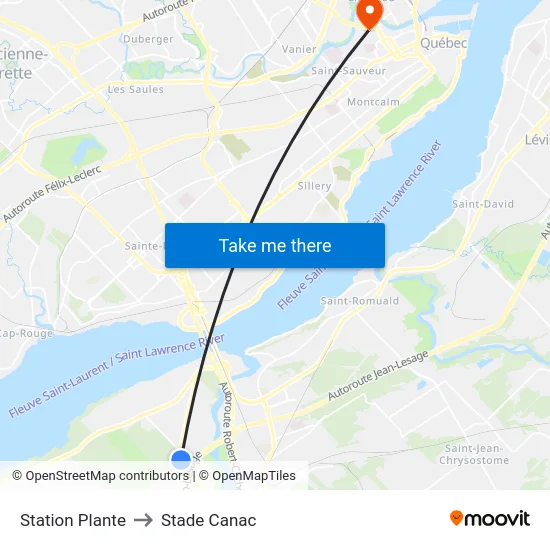 Station Plante to Stade Canac map